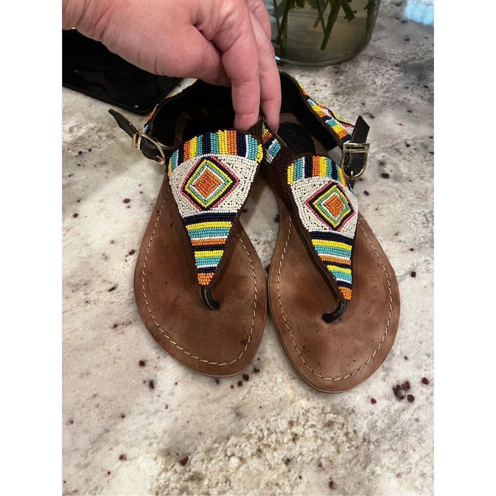 Coconuts by Matisse Gulf Leather & Beaded Thong Sandals sz 7